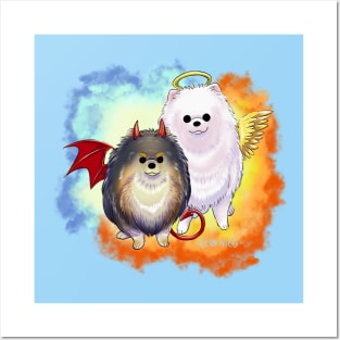 Angel & Devil Pomeranian Pom-Poms Posters and Art